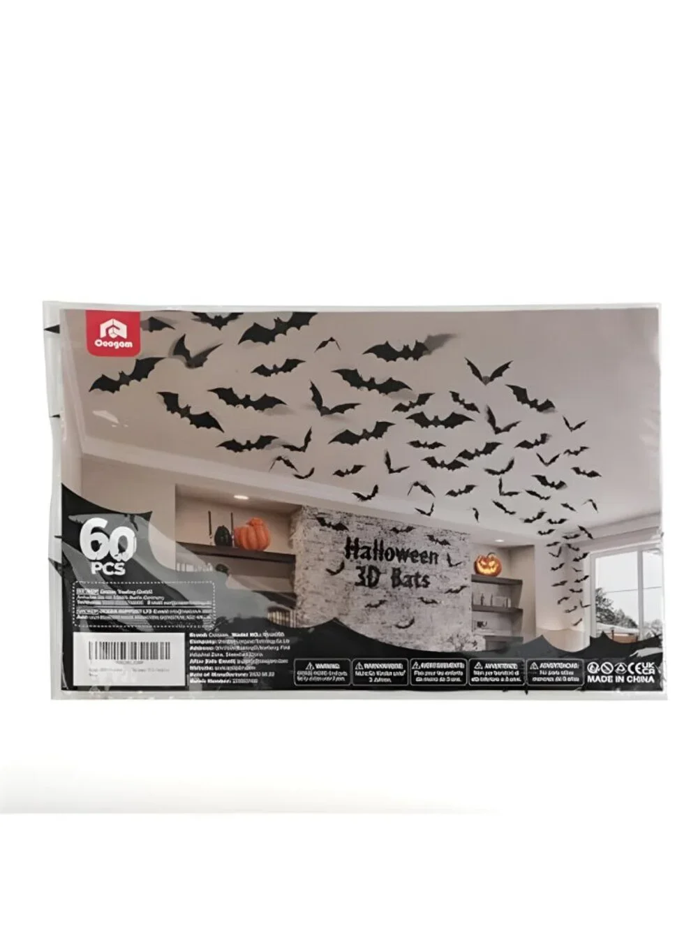 60PCS Halloween Bats Decoration, 4 Different Sizes Realistic PVC Black